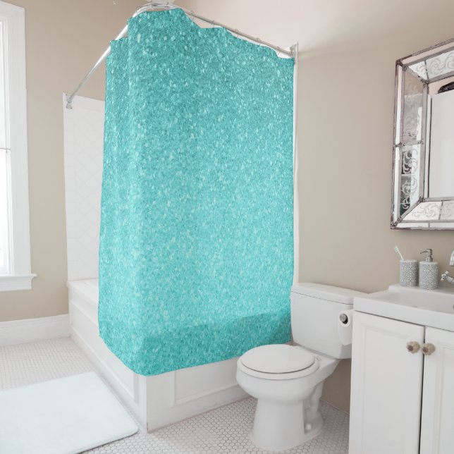 Cortina De Ducha Purpurina azul Aqua Sparkle Girly Glam Mermaid (In situ)
