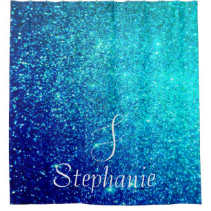 Cortina De Ducha Purpurina azul Verde azulado Espuma Monograma Cort