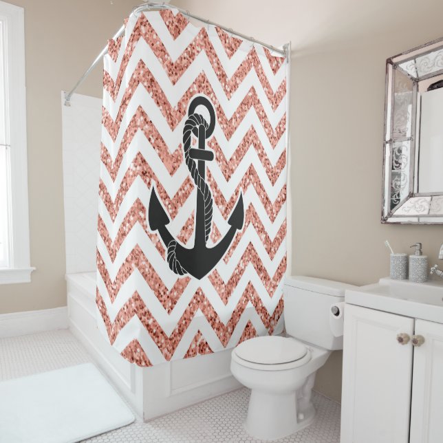 Cortina De Ducha Purpurina Chevrons (In situ)