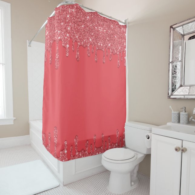 Cortina de ducha Purpurina de goteo rosa (In situ)