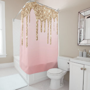 Cortina De Ducha *~* PURPURINA de goteo rosado + Gold Drips AP7