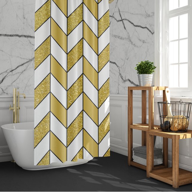Cortina De Ducha Purpurina de oro moderno audaz Herringbone Chevron (Subido por el creador)