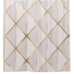 Cortina De Ducha Purpurina de oro, patrón de rhombus geométrico.