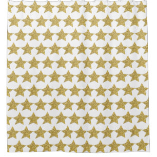 Cortina De Ducha Purpurina de oro Stars White