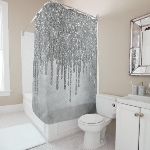 Cortina De Ducha Purpurina de Silvery de goteo   Platinum Faux Meta