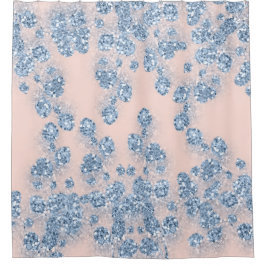 Cortina De Ducha Purpurina Dusty Blue Floral GIRLY ElegLY Rosa
