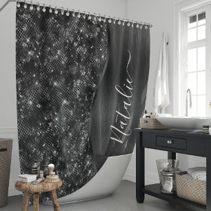 Cortina De Ducha Purpurina negro metálico personalizado