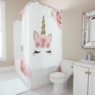 Cortina De Ducha Purpurina Oro Rosa Rosa Unicorn Trendy Cute