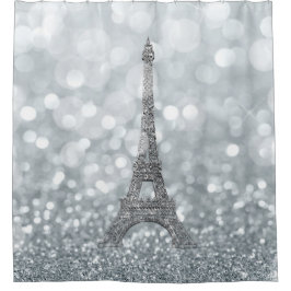 Cortina De Ducha Purpurina plateada brillo París Torre Eiffel Glam