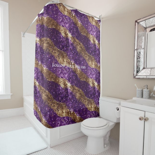 Cortina De Ducha Purpurina Purple Gold Sparkle (In situ)