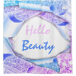Cortina De Ducha Purpurina rosa azul brillante 3D HELLO Girl