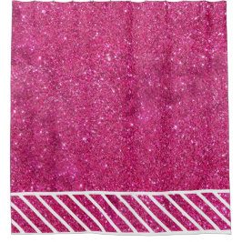Cortina De Ducha Purpurina rosa personalizado y franjas blancas