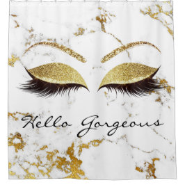 Cortina De Ducha Purpurina Sparkly Hello Gorgeous Marble Gold Eyes