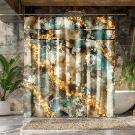 Cortina De Ducha Purpurina Tropical Abstract Marble Gold