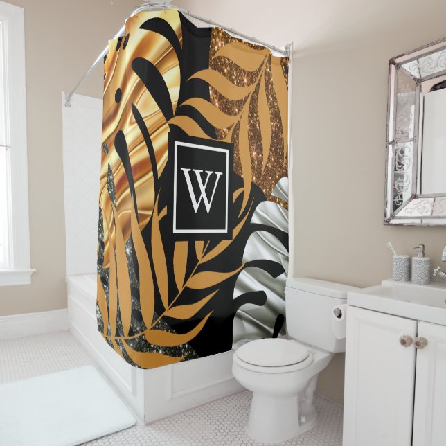 Cortina De Ducha Purpurina Tropical Floral (In situ)