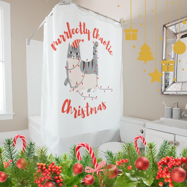 Cortina De Ducha Purrfectly Chaotic Christmas Funny Holiday Cat  (Subido por el creador)