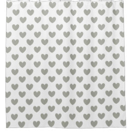 Cortina De Ducha Pussywillwillow Gray polka corazones sobre blanco
