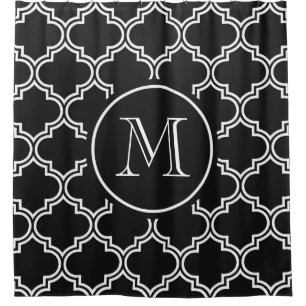 Cortina De Ducha Quatrefoil blanco y negro