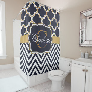 Cortina De Ducha Quatrefoil Chevron Monograma