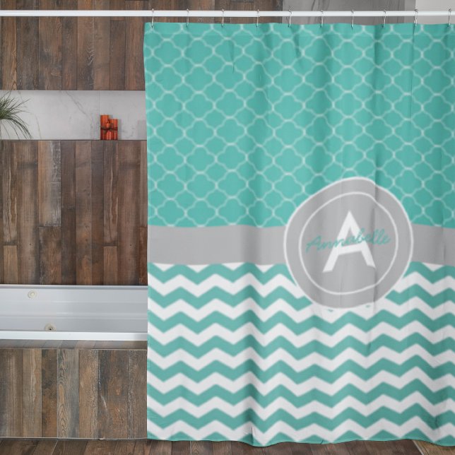 Cortina De Ducha Quatrefoil de Chevron gris verde azulado (Subido por el creador)