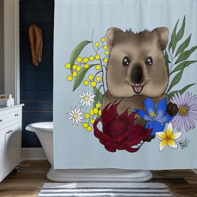 Cortina De Ducha Quokka Happy Australia Floral Blue (Subido por el creador)