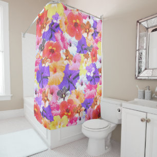 Cortina De Ducha "Radiancia en Bloom: Hibiscus en vidrio manchado