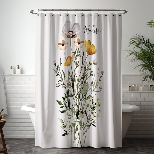 Cortina De Ducha Ramo de flores silvestres secas con monograma (In situ bathroom)