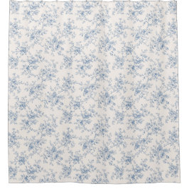 Cortina De Ducha Ramo Floral Toile Azul Crema Botánico Vintage