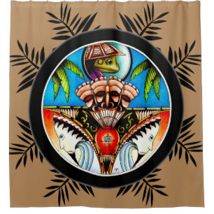 Cortina De Ducha Rana del tatuaje tiki