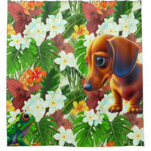 Cortina De Ducha Rana Tropical y Dachshund 