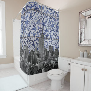 Cortina De Ducha Rascacielos de Nueva York se encuentran con mosaic