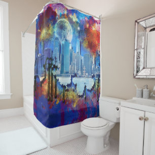 Cortina De Ducha Rascacielos de SlipperyJoe construyendo arte gr