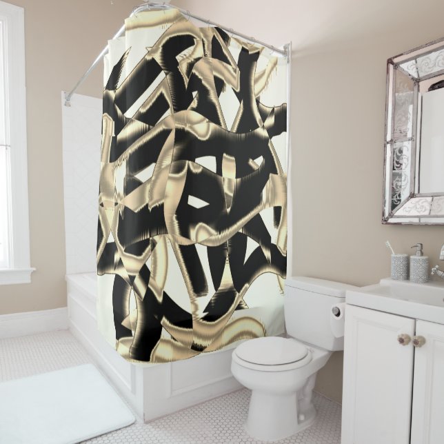 Cortina De Ducha Raspones negros y beige, cintas destruidas en blan (In situ)