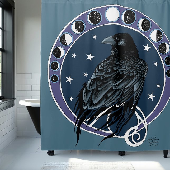 Cortina De Ducha Raven Moon Phases Stars Blue (Subido por el creador)