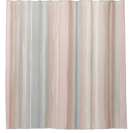 Cortina De Ducha Raya Costera Moderna Rosa Suave y Menta Femenina
