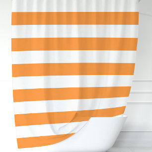 Cortina De Ducha Rayas Anchas de Naranja y Blanco Modernas