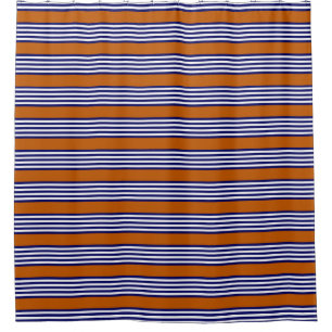Cortina De Ducha Rayas azul y blanca de la marina con naranja quema