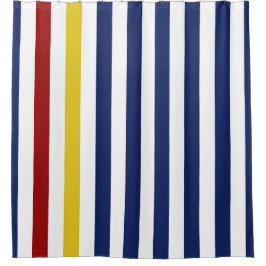 Cortina De Ducha Rayas azules y blancas amarillas rojas