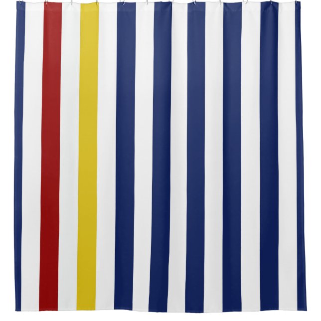 Cortina De Ducha Rayas azules y blancas amarillas rojas (Anverso)