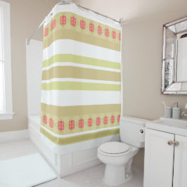 Cortina De Ducha Rayas con acento floral en Rosa agitado