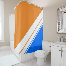 Cortina De Ducha Rayas de carreras blancas y azul náutico naranja b