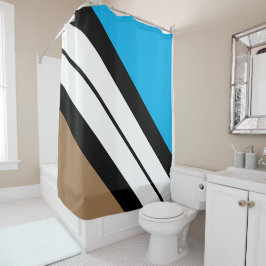 Cortina De Ducha Rayas de Carreras Mocha azul de cielo blanco negro