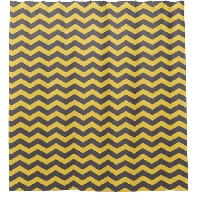 Cortina De Ducha Rayas de Chevron Gris y Amarillo (Anverso)