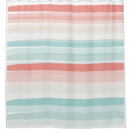 Cortina De Ducha Rayas de verano en coral y turquesa
