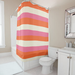 Cortina De Ducha Rayas desiguales - rosa, Naranja y crema