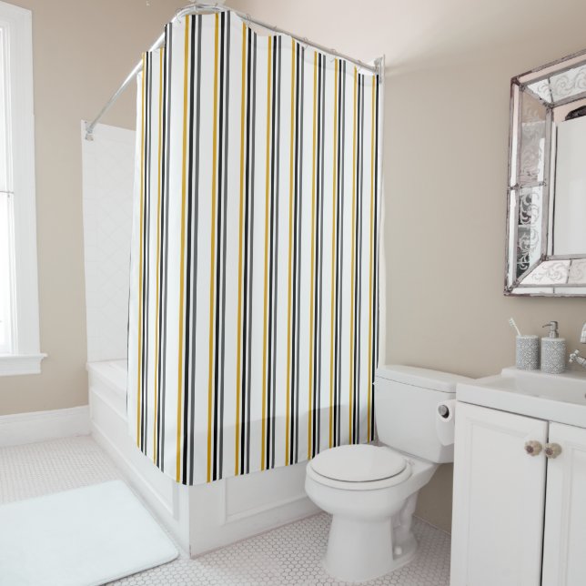 Cortina De Ducha Rayas En Amarillo Gris Oro (In situ)