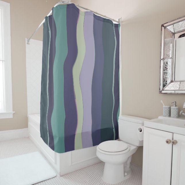 Cortina De Ducha Rayas onduladas turquesa y violeta (In situ)