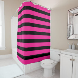 Cortina De Ducha Rayo de Moda Rosa Brillante y Negro Rayas