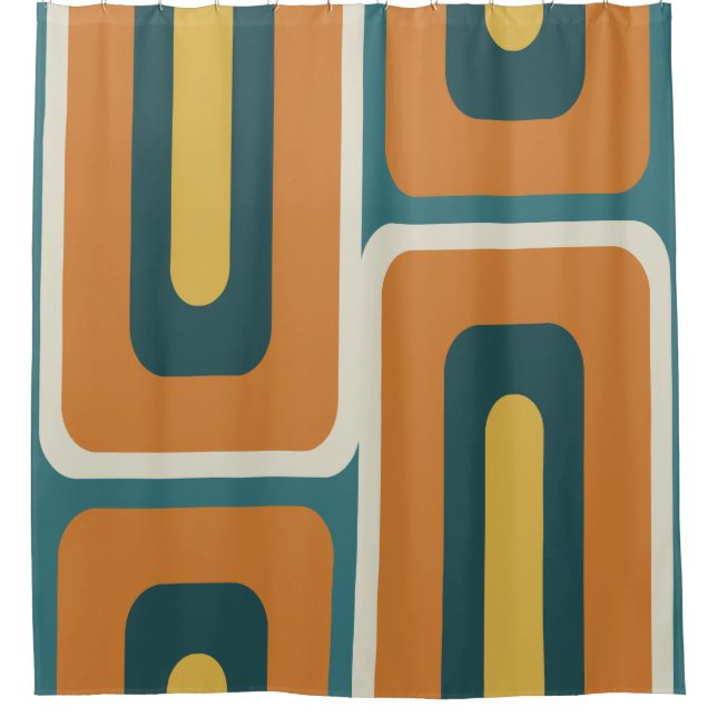 Cortina De Ducha Rectángulos largos modernos de mediados del siglo  (Anverso)