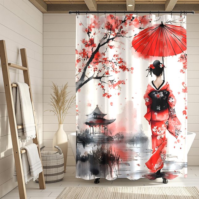 Cortina De Ducha Red and Black Floral Geisha | (Subido por el creador)